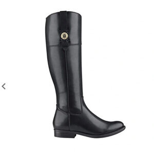 Tommy Hilfiger Shano Classic Black Faux Leather Knee Length Riding Boots - 6.5